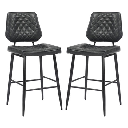 Garrick Black Real Leather Bar Stools In Pair