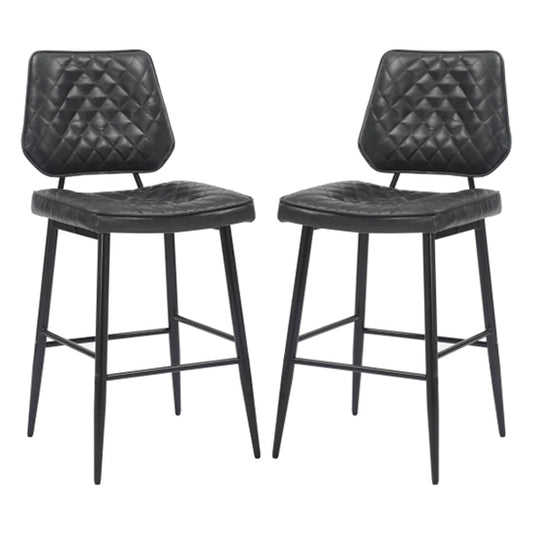 Garrick Black Real Leather Bar Stools In Pair