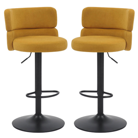Mason Mustard Brushed Velvet Bar Stools With Black Base In Pair