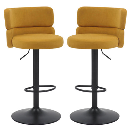 Mason Mustard Brushed Velvet Bar Stools With Black Base In Pair