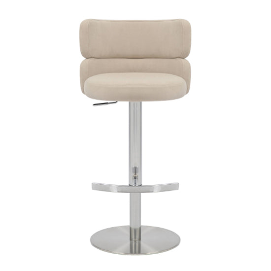Mason Cream Brushed Velvet Bar Stools With Brushed Steel Base In Pair