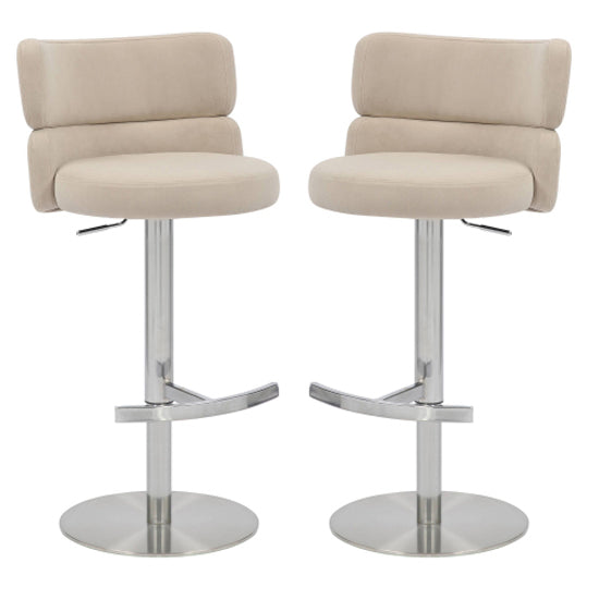 Mason Cream Brushed Velvet Bar Stools With Brushed Steel Base In Pair