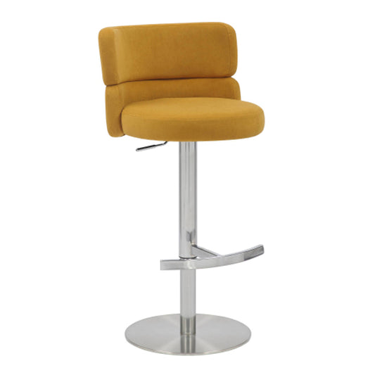 Mason Mustard Brushed Velvet Bar Stools With Brushed Steel Base In Pair