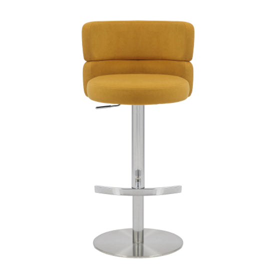 Mason Mustard Brushed Velvet Bar Stools With Brushed Steel Base In Pair