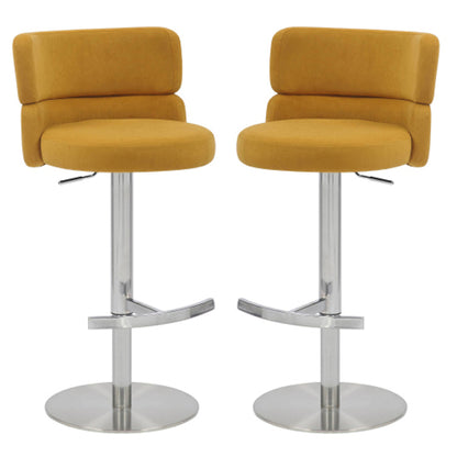 Mason Mustard Brushed Velvet Bar Stools With Brushed Steel Base In Pair