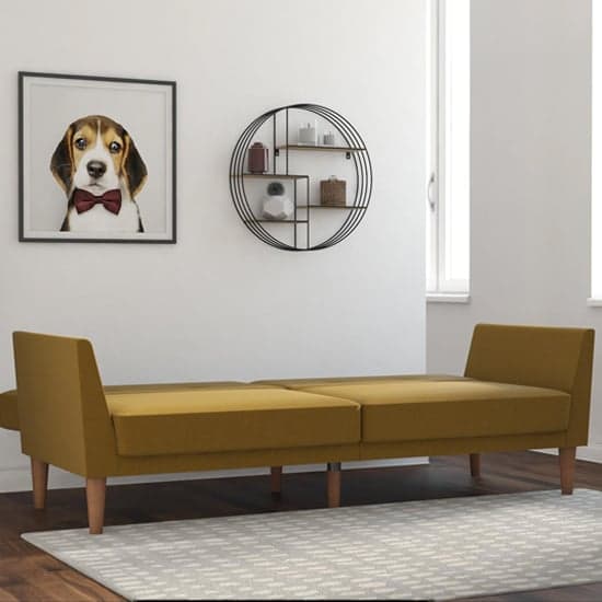 Regal Fabric Sofa Bed In Mustard With Wooden Legs