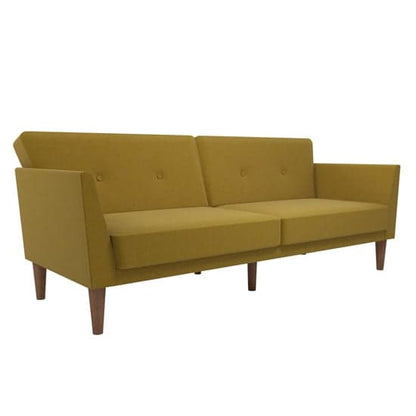 Regal Fabric Sofa Bed In Mustard With Wooden Legs