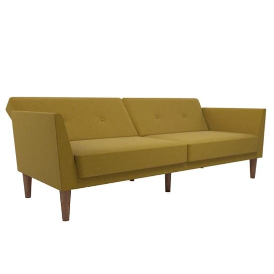 Regal Fabric Sofa Bed In Mustard With Wooden Legs