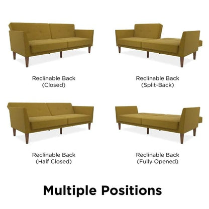 Regal Fabric Sofa Bed In Mustard With Wooden Legs