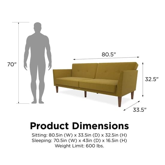 Regal Fabric Sofa Bed In Mustard With Wooden Legs