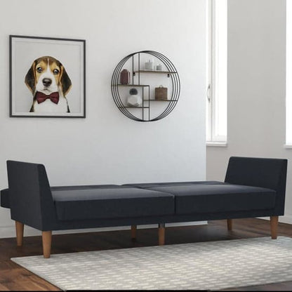 Regal Fabric Sofa Bed In Blue With Wooden Legs