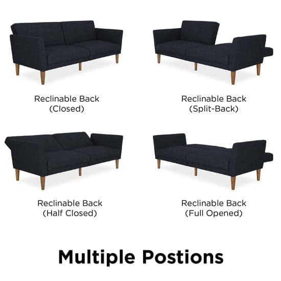 Regal Fabric Sofa Bed In Blue With Wooden Legs