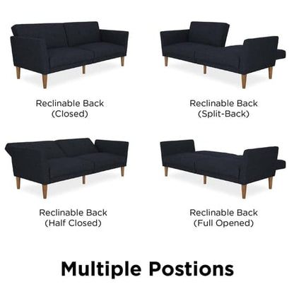 Regal Fabric Sofa Bed In Blue With Wooden Legs