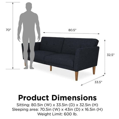 Regal Fabric Sofa Bed In Blue With Wooden Legs
