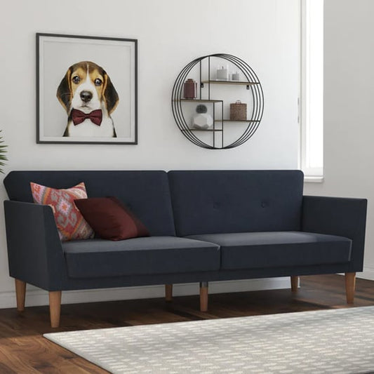 Regal Fabric Sofa Bed In Blue With Wooden Legs