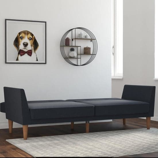 Regal Fabric Sofa Bed In Blue With Wooden Legs