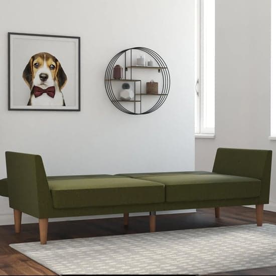Regal Fabric Sofa Bed In Green With Wooden Legs