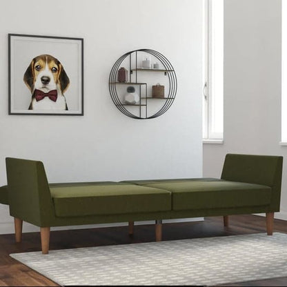 Regal Fabric Sofa Bed In Green With Wooden Legs