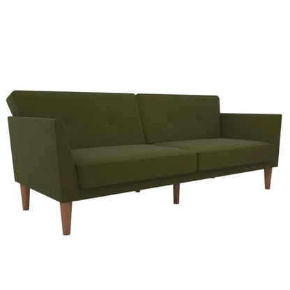Regal Fabric Sofa Bed In Green With Wooden Legs