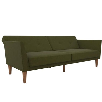 Regal Fabric Sofa Bed In Green With Wooden Legs