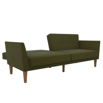 Regal Fabric Sofa Bed In Green With Wooden Legs