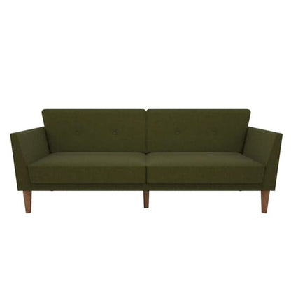 Regal Fabric Sofa Bed In Green With Wooden Legs