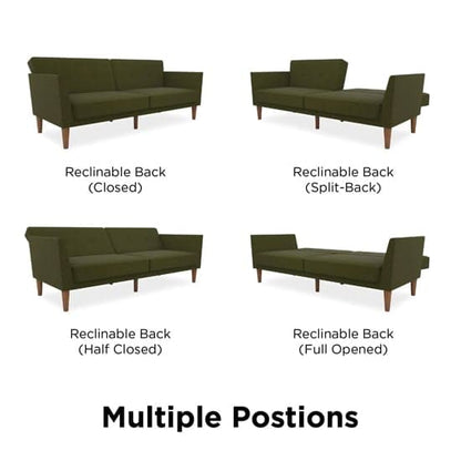 Regal Fabric Sofa Bed In Green With Wooden Legs