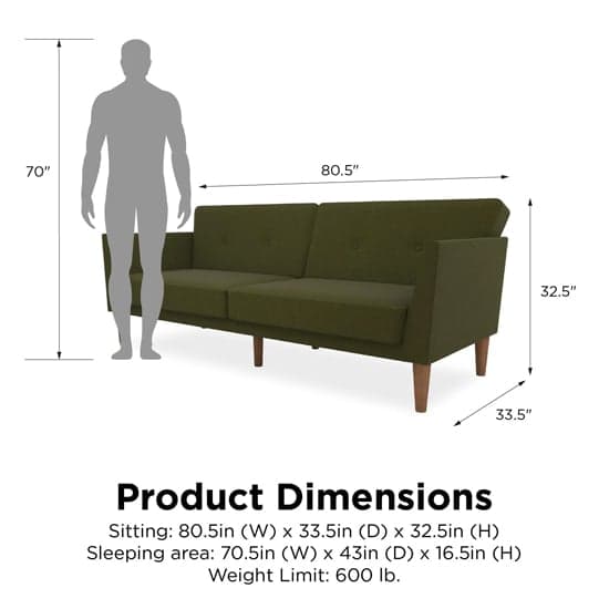 Regal Fabric Sofa Bed In Green With Wooden Legs