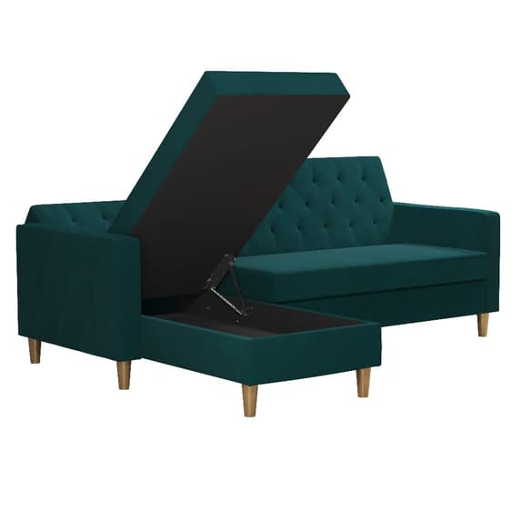 Liberty Velvet Sofa Bed In Green With Oak Legs