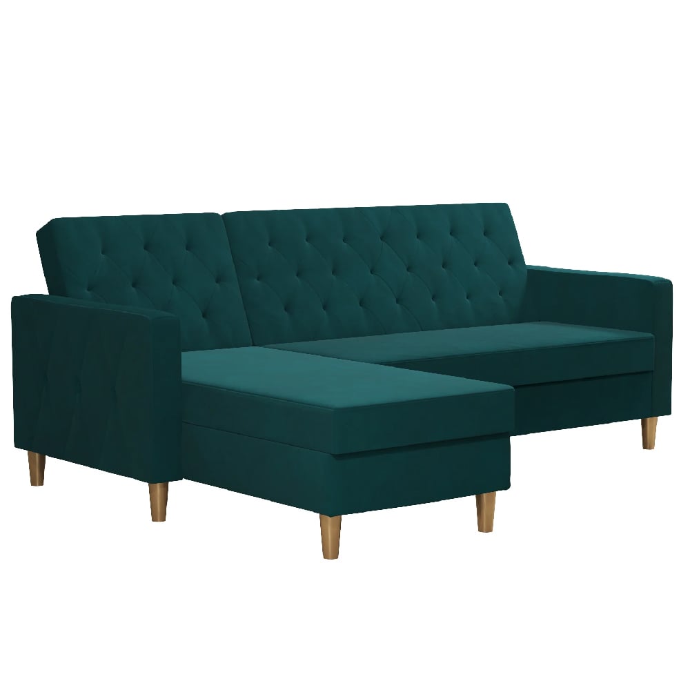 Liberty Velvet Sofa Bed In Green With Oak Legs
