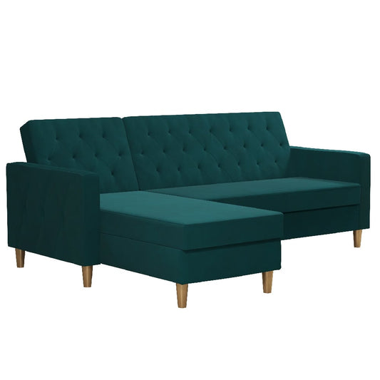 Liberty Velvet Sofa Bed In Green With Oak Legs