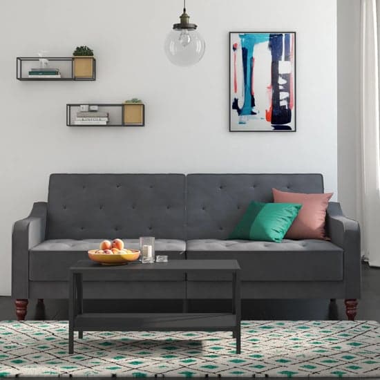 Vintage Velvet Sofa Bed In Grey With Wooden Legs