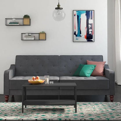 Vintage Velvet Sofa Bed In Grey With Wooden Legs