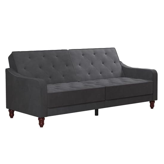 Vintage Velvet Sofa Bed In Grey With Wooden Legs