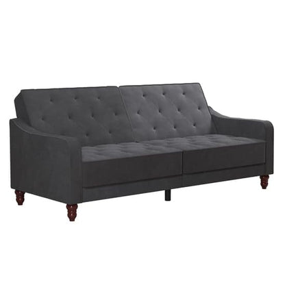 Vintage Velvet Sofa Bed In Grey With Wooden Legs