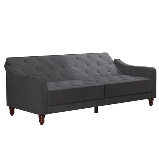 Vintage Velvet Sofa Bed In Grey With Wooden Legs