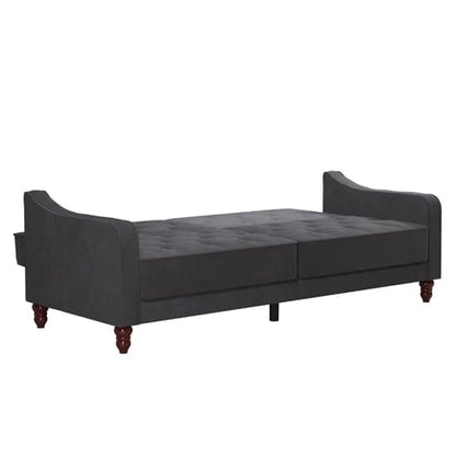 Vintage Velvet Sofa Bed In Grey With Wooden Legs