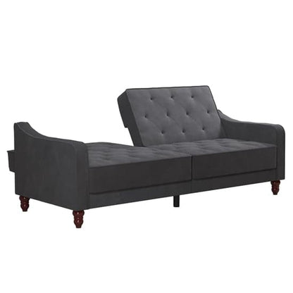 Vintage Velvet Sofa Bed In Grey With Wooden Legs