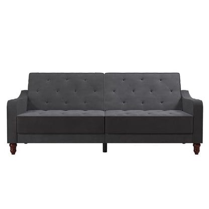 Vintage Velvet Sofa Bed In Grey With Wooden Legs