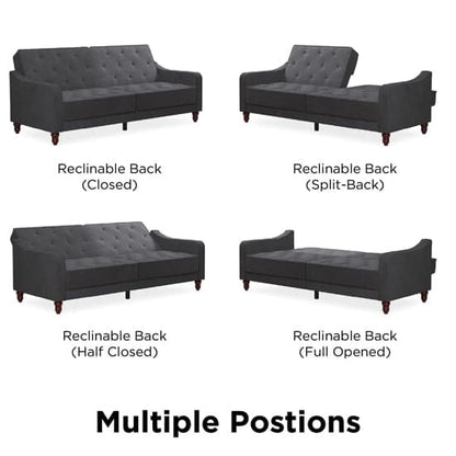 Vintage Velvet Sofa Bed In Grey With Wooden Legs