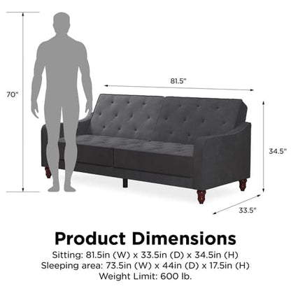 Vintage Velvet Sofa Bed In Grey With Wooden Legs