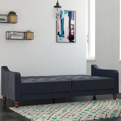 Vintage Velvet Sofa Bed In Blue With Wooden Legs