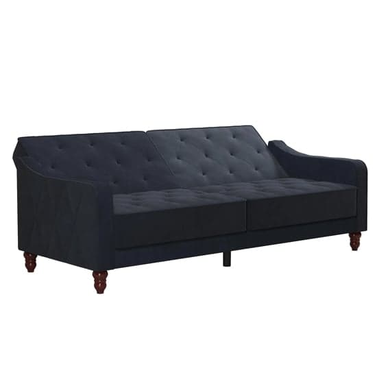 Vintage Velvet Sofa Bed In Blue With Wooden Legs