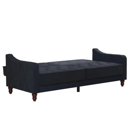 Vintage Velvet Sofa Bed In Blue With Wooden Legs
