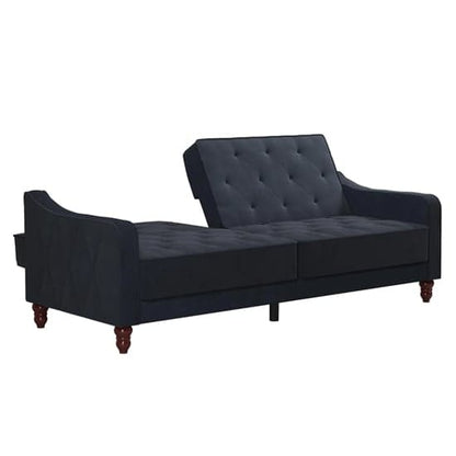 Vintage Velvet Sofa Bed In Blue With Wooden Legs