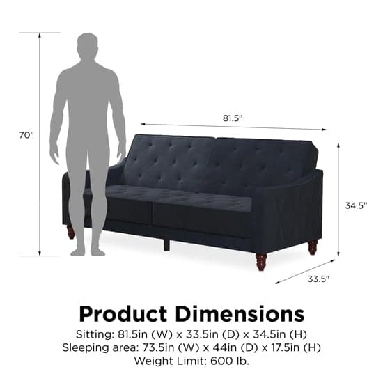 Vintage Velvet Sofa Bed In Blue With Wooden Legs