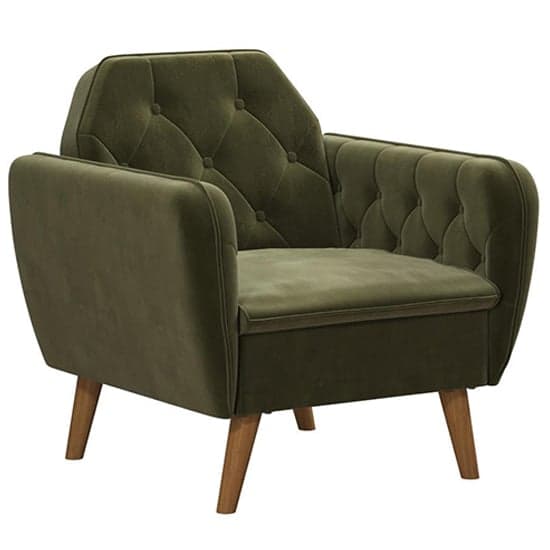 Teresa Velvet Armchair In Green With Wooden Legs