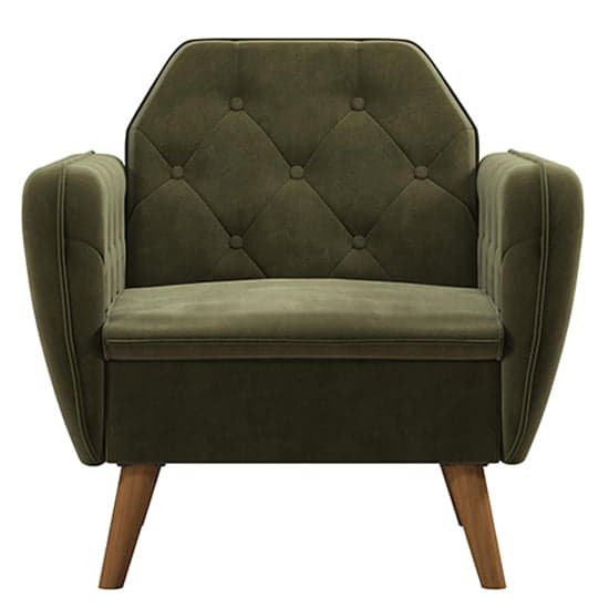 Teresa Velvet Armchair In Green With Wooden Legs