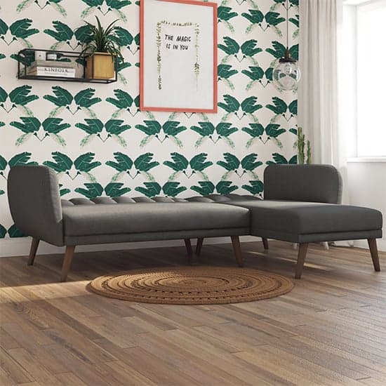 Brittany Linen Corner Sofa Bed In Dark Grey With Wooden Legs