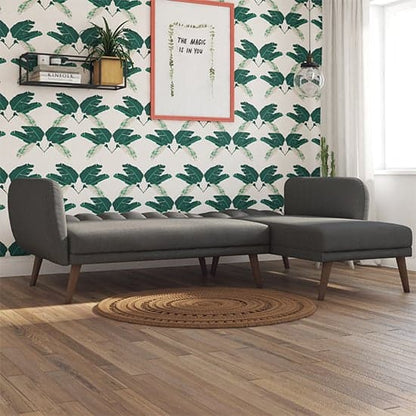 Brittany Linen Corner Sofa Bed In Dark Grey With Wooden Legs